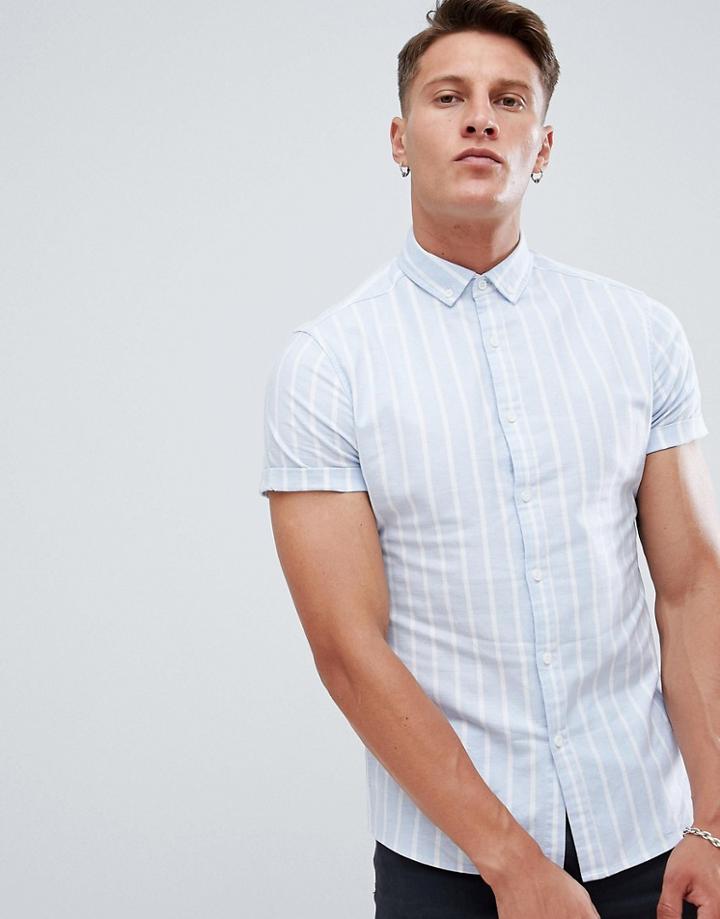 Asos Design Skinny Oxford Stripe Shirt In Blue - Blue