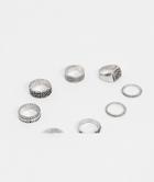 Asos Design 8 Pack Textured Band Ring Set In Burnished Silver Tone