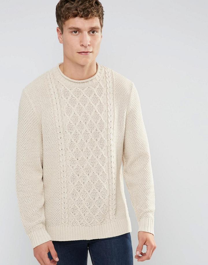 Asos Cable Knit Sweater With Side Splits - Beige