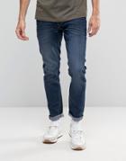 !solid Jeans In Slim Fit Washed Dark Blue Denim With Stretch - Blue