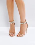 Public Desire Fiji Rose Gold Crystal Ankle Heeled Sandals - Gold