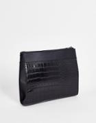 Asos Design Clutch Bag With Faux Croc Detail In Black