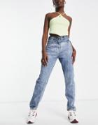 Rebellious Fashion Mid Wash Mom Fit Jeans In Blue