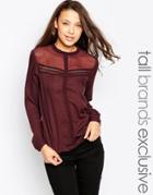 Vero Moda Tall Crochet Detail High Neck Blouse - Burgundy