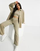 Asos Design Jersey 3-piece Suit Shacket In Moss-green