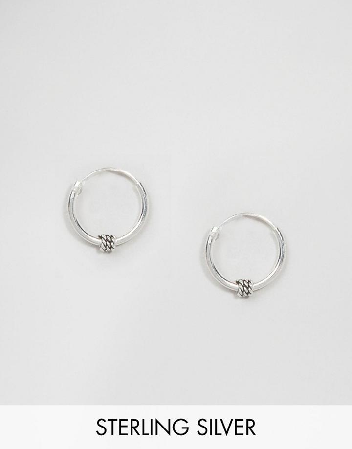 Asos Sterling Silver 8mm Grunge Hoop Earrings - Silver