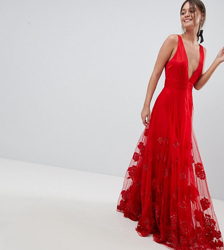 A Star Is Born Maxi Prom Dress With Embellishment And Embroidery - Red