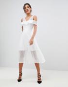 Morgan Frilly Cold Shoulder Full Prom Midi Dress-white