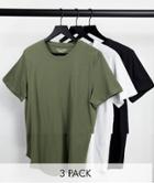 Jack & Jones Originals 3 Pack Longline Curved Hem T-shirt In Multi