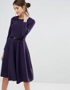 Closet Long Sleeve Belted Midi Dress - Purple