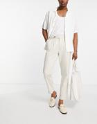 New Look Tapered Smart Linen Pants With Pleat In Cream-white