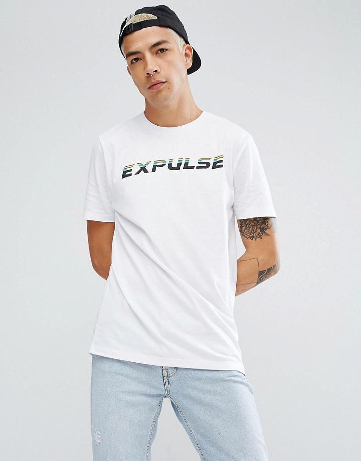 Asos Longline T-shirt With Rainbow Text Print - White