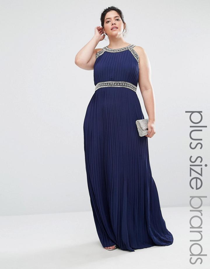 Tfnc Plus Wedding Embellished Neck Maxi Dress - Navy