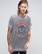 Asos Longline T-shirt With Motorhead Print In Burnout - Gray