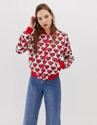 Love Moschino Allover Heart Print Bomber Jacket-red