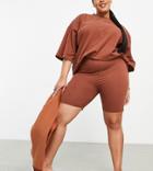 Public Desire Curve Back Print Body-conscious Shorts In Chocolate-brown