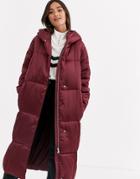 Asos Design Longline Puffer Coat In Oxblood