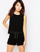 Brave Soul Sleeveless Tank With Lace Trim - Black
