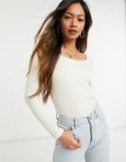 Vila Square Neck Puff Sleeve Top In Cream-white