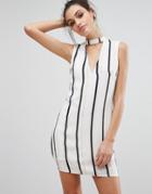 Love & Other Things V Neck Striped Shift Dress - White