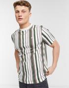 River Island Slim Vertical Stripe T-shirt In Khaki-green