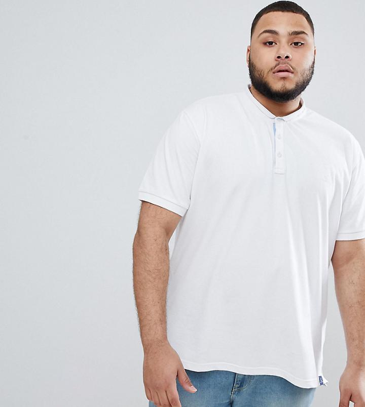 Badrhino Plus Grandad Collar Polo Shirt In Pique In White - White