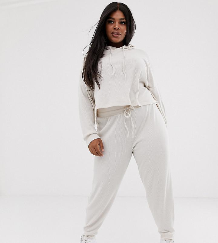 Asos Design Curve Lounge Ribbed Soft Jogger-beige