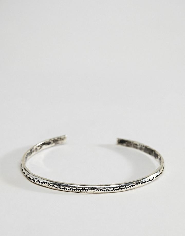 Asos Design Bangle With Emboss In Burnished Silver - Silver