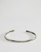 Asos Design Bangle With Emboss In Burnished Silver - Silver