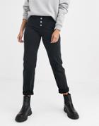 Dr Denim Nora High Rise Mom Jean With Exposed Button Detail-black