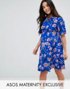 Asos Maternity Floral Trumpet Sleeve Mini Dress - Multi