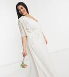 Hope & Ivy Plus Bridal Plunge Neck Maxi Dress In Ivory-white
