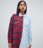 Missguided Oversized Check And Denim Shirt In Multi - Multi