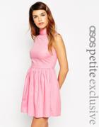 Asos Petite Exclusive Cotton Skater Dress With High Neck And Button Back - Pink $17.50