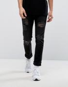 Black Kaviar Skinny Jeans With Ripped Knees - Black