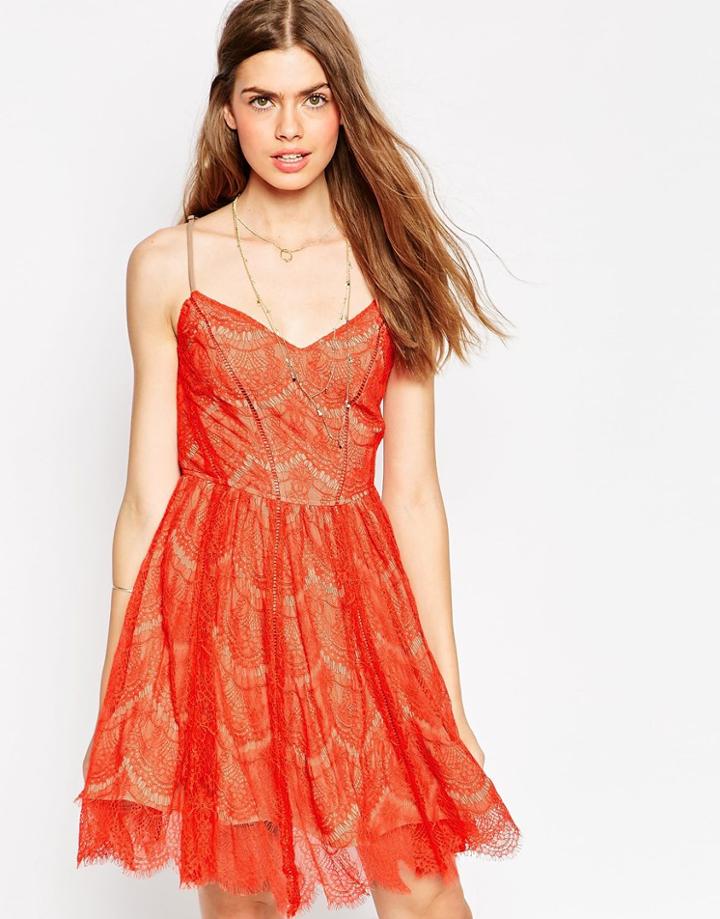 Greylin June Scallop Lace Skater Dress - Mandarin