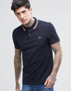 Fred Perry Polo Shirt With Twin Tip Slim Fit In Navy - Navy