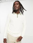 Asos Design Knitted Polo With Embroidered Collar-white