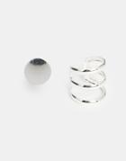 Nylon Silver Plated Stud Earring And Cuff Set - Silver
