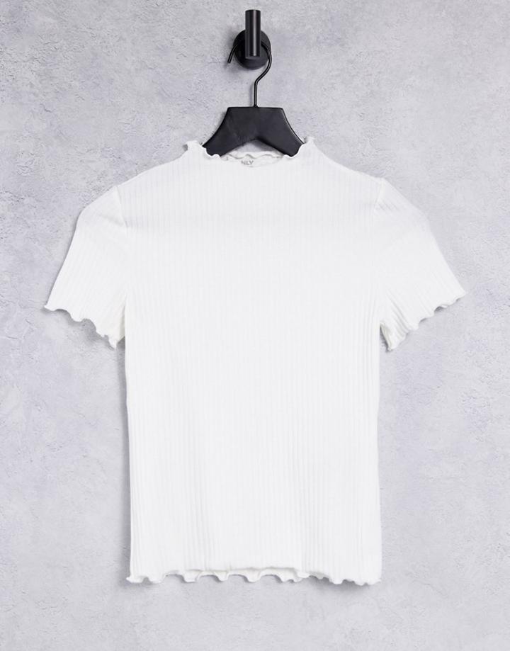 Only T-shirt With Lettuce Edge And Short Sleeve In Cream-white