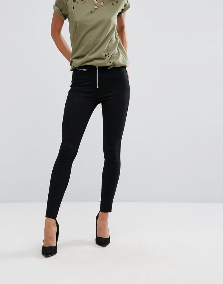Dr Denim Zam Mid Rise Skinny Jean With Zipper Detail - Black