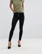 Dr Denim Zam Mid Rise Skinny Jean With Zipper Detail - Black