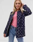 Asos Design Quilted Jacket In Polka Dot-navy