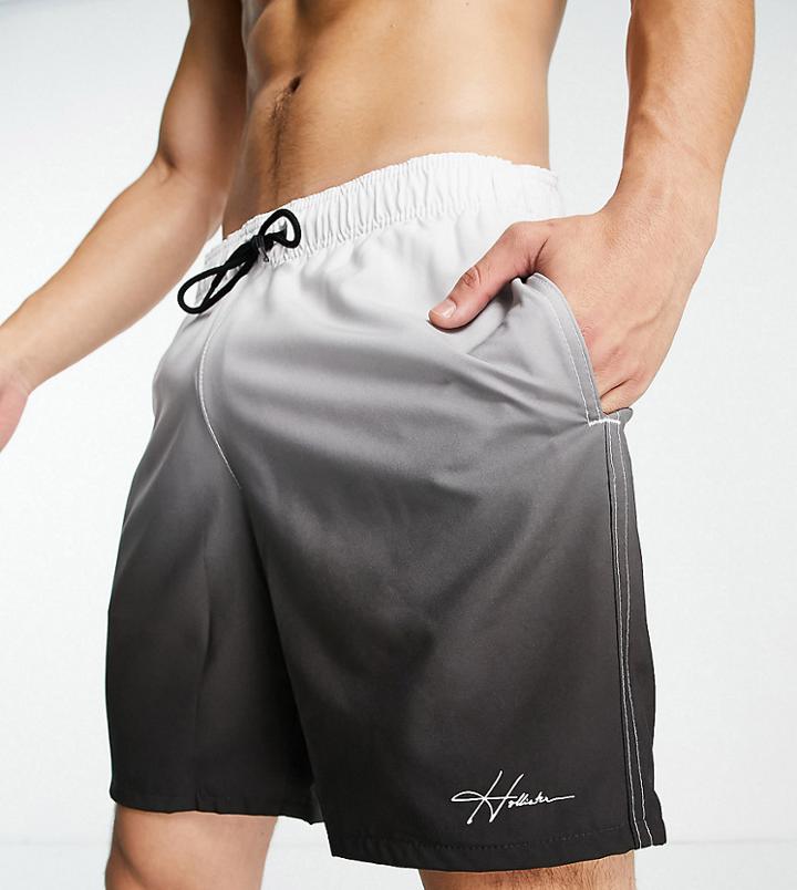 Hollister Swim Shorts With Small Logo In Black And White Ombre Print-blues