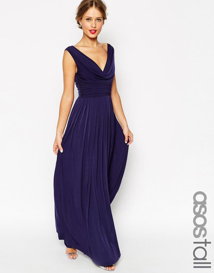 Asos Tall Wedding Cowl Neck Maxi Dress - Navy