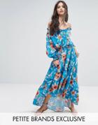 White Cove Petite Off Shoulder Floral Printed Maxi Dress With Tiered Hem - Multi
