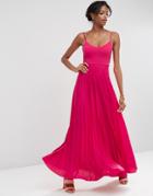 Asos Cami Maxi Dress With Pleated Skirt - Pink