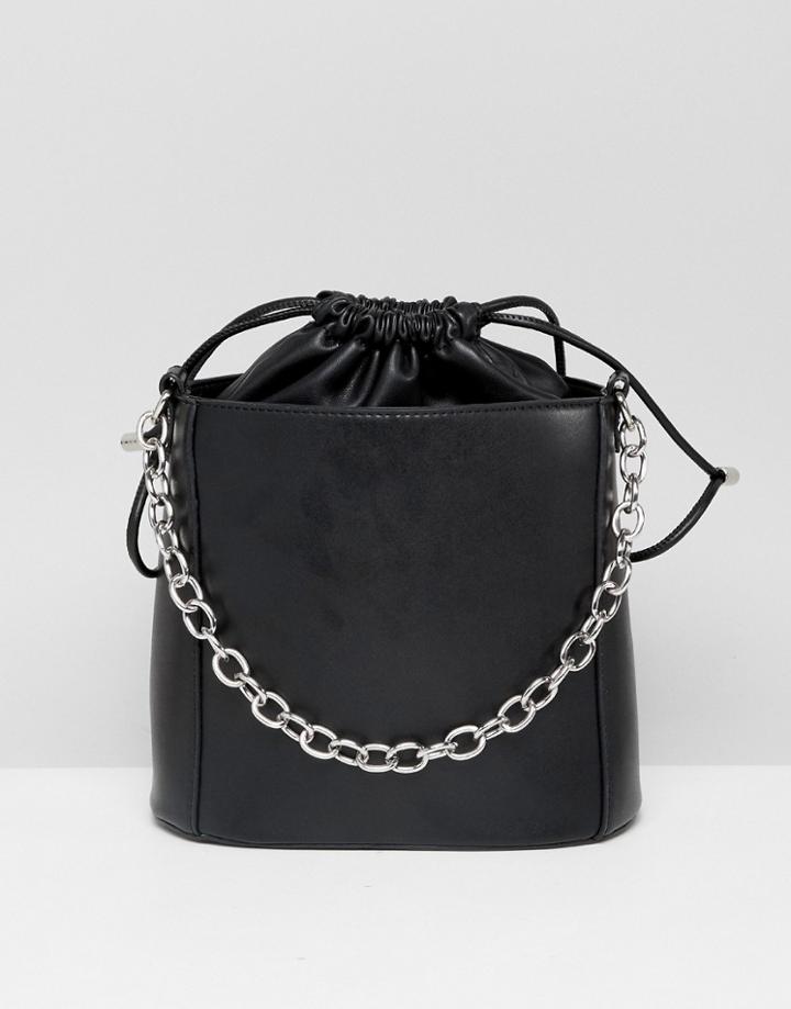 Stradivarius Bucket Bag With Chain Detail - Black