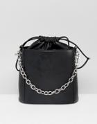 Stradivarius Bucket Bag With Chain Detail - Black