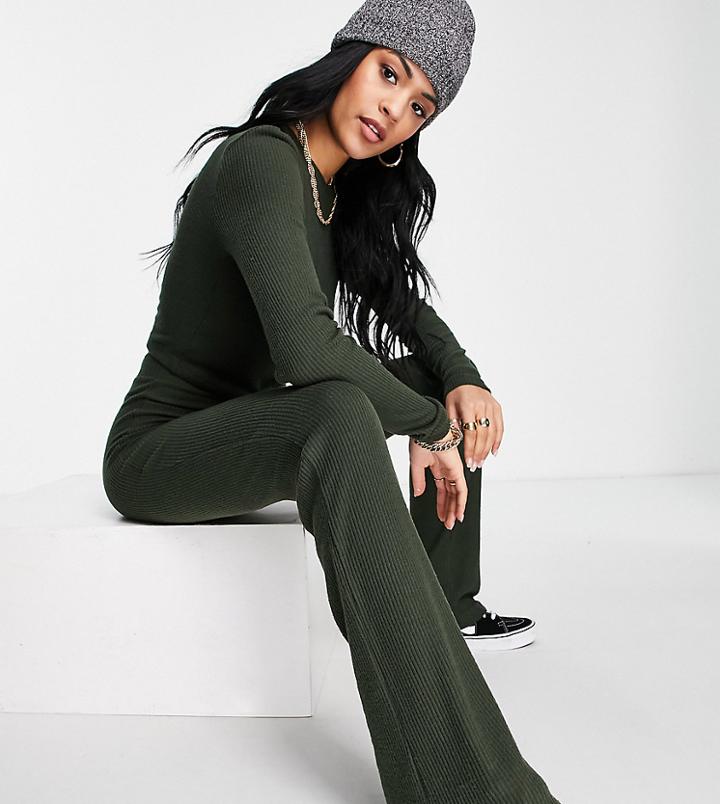 Noisy May Tall Ribbed Flared Pants In Khaki - Part Of A Set-green